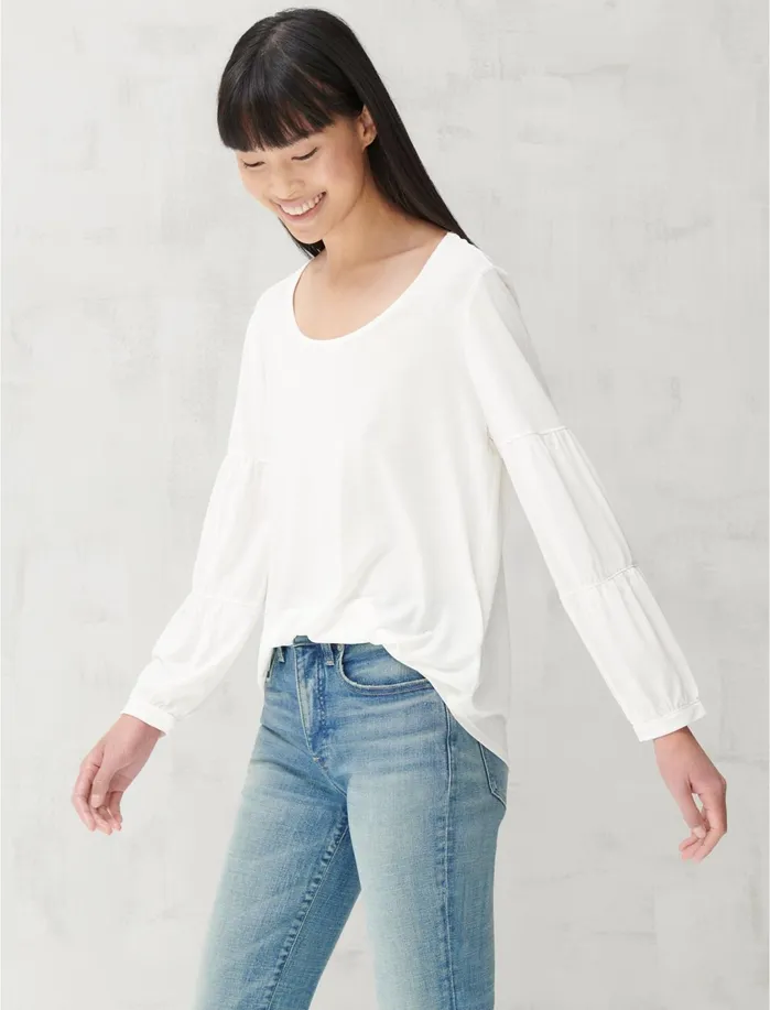Knit Tops Women Lucky Brand SANDWASH TIERED SLEEVE TOP Marshmallow