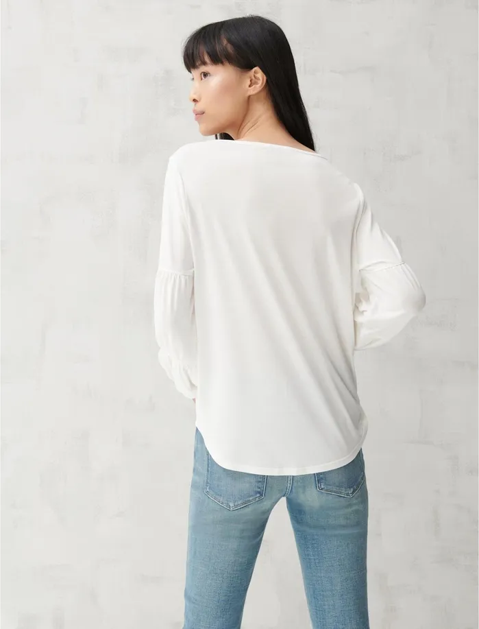 Knit Tops Women Lucky Brand SANDWASH TIERED SLEEVE TOP Marshmallow