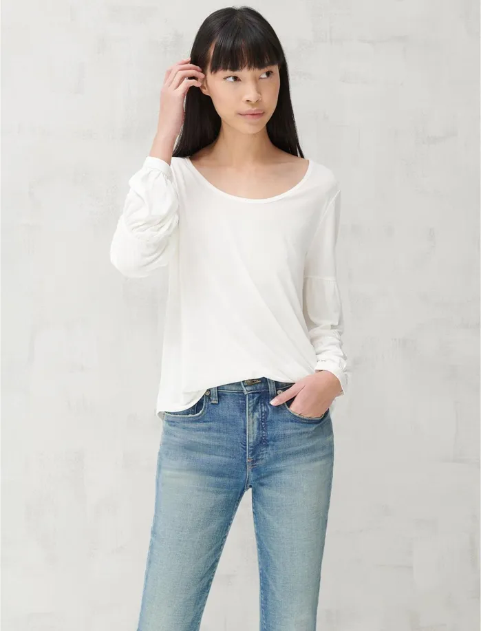 Knit Tops Women Lucky Brand SANDWASH TIERED SLEEVE TOP Marshmallow