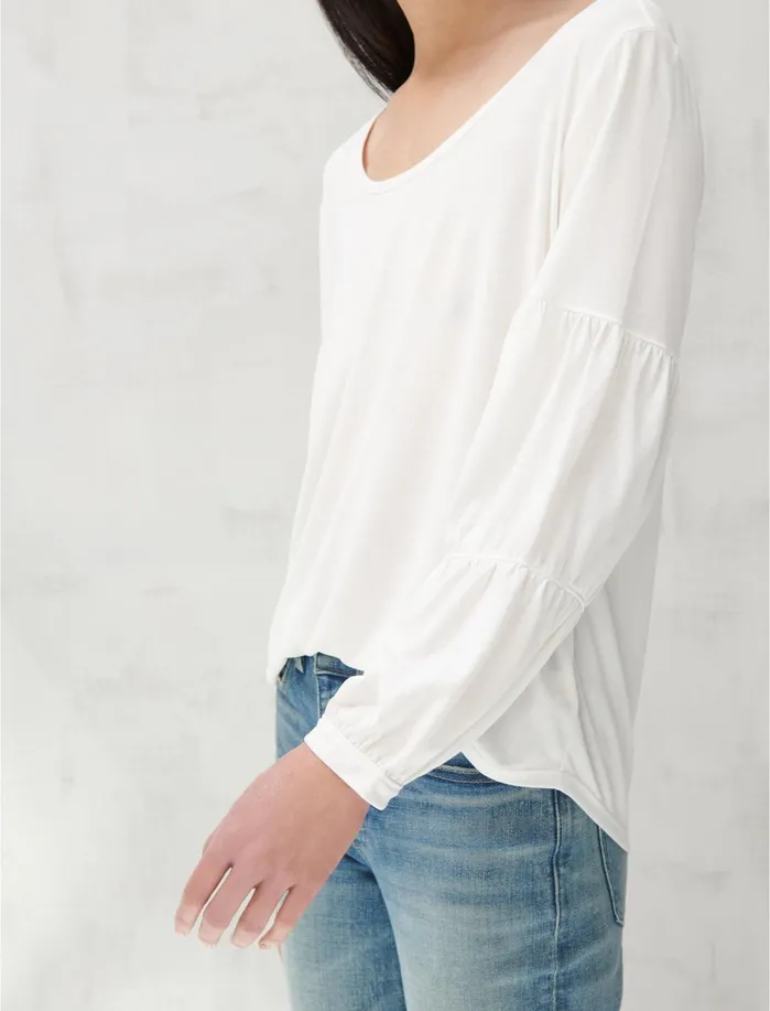 Knit Tops Women Lucky Brand SANDWASH TIERED SLEEVE TOP Marshmallow