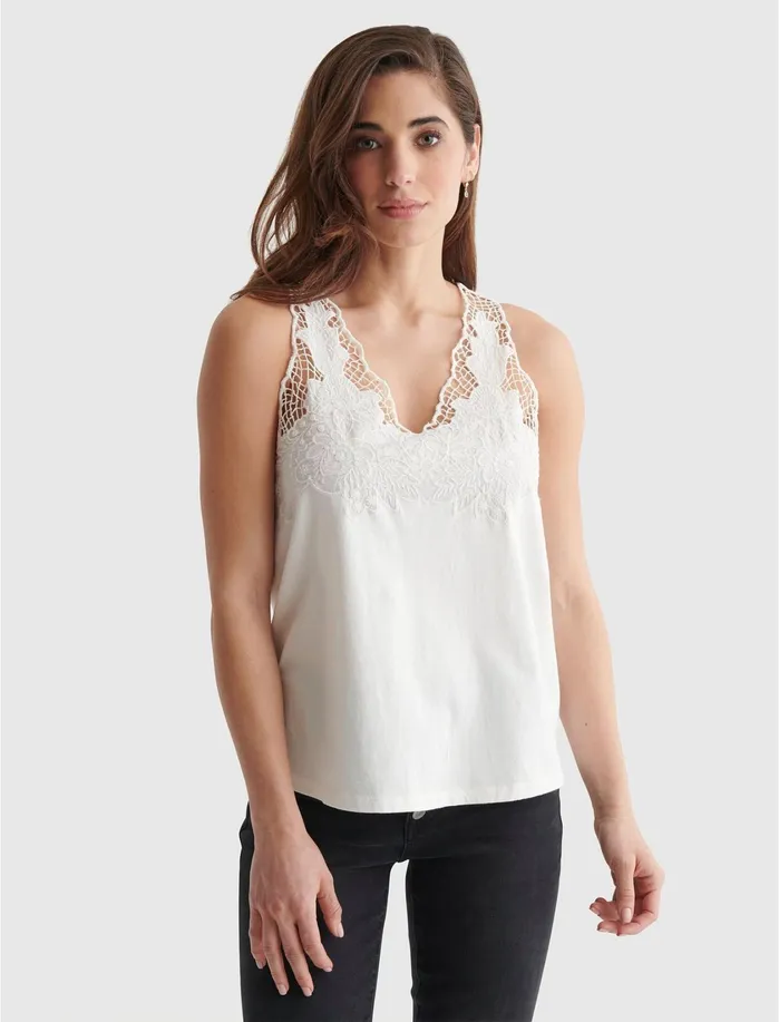 Knit Tops Women Lucky Brand Sleeveless Cutwork Tank Bright White