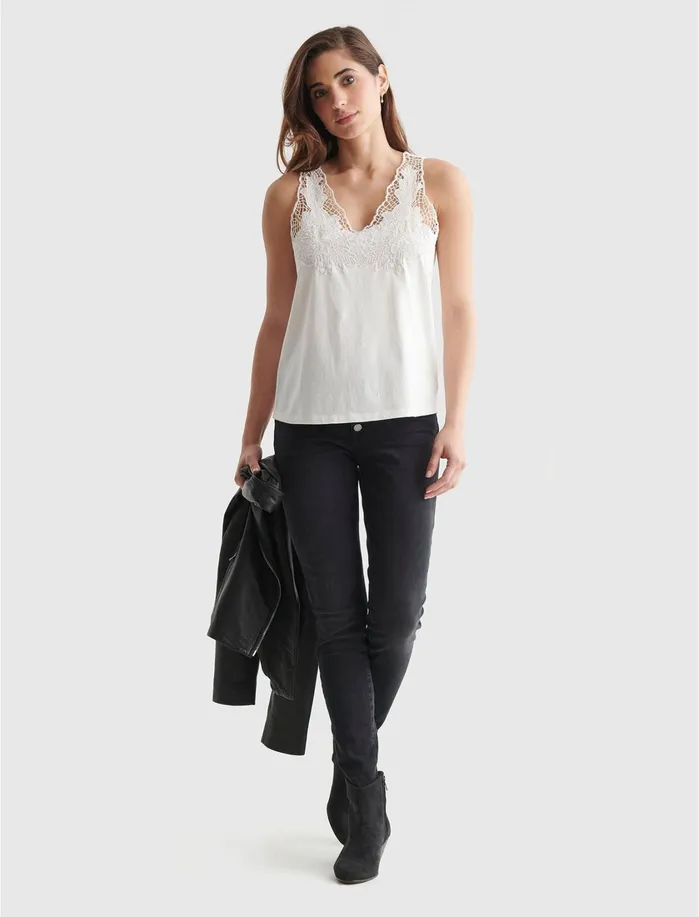Knit Tops Women Lucky Brand Sleeveless Cutwork Tank Bright White Knit Tops Women Lucky Brand Sleeveless Cutwork Tank Bright White