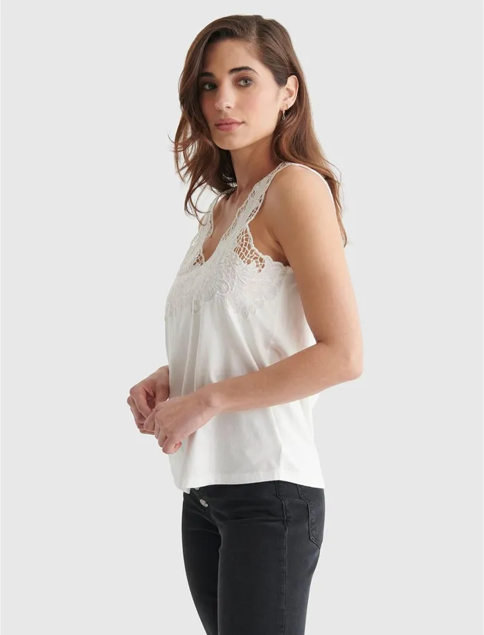 Knit Tops Women Lucky Brand Sleeveless Cutwork Tank Bright White Knit Tops Women Lucky Brand Sleeveless Cutwork Tank Bright White