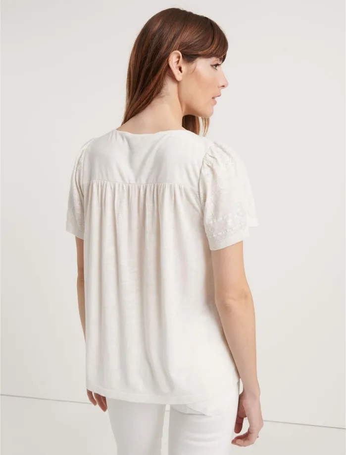 Knit Tops Women Lucky Brand Smocked Short Sleeve Top Lucky White