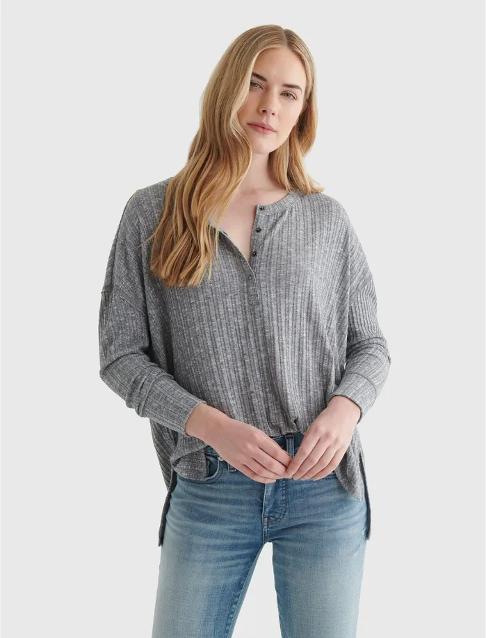 Knit Tops Women Lucky Brand The Lucky Soft Henley Medium Heather Grey
