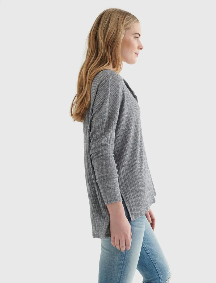 Knit Tops Women Lucky Brand The Lucky Soft Henley Medium Heather Grey