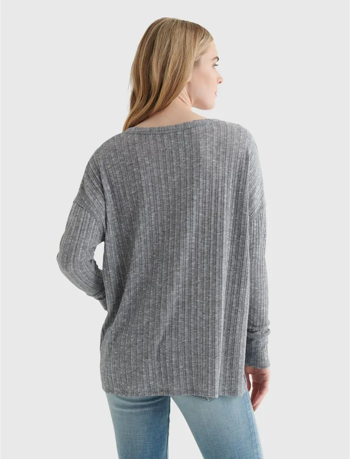 Knit Tops Women Lucky Brand The Lucky Soft Henley Medium Heather Grey