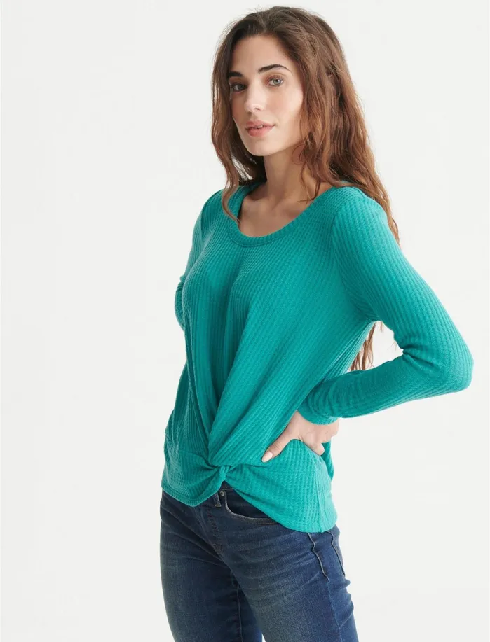 Knit Tops Women Lucky Brand Twist Front Thermal Top Jade