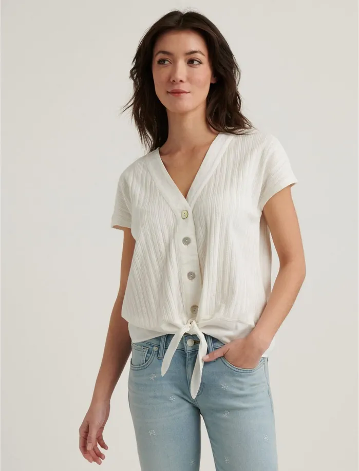 Knit Tops Women Lucky Brand V Neck Tie Front Top Marshmallow