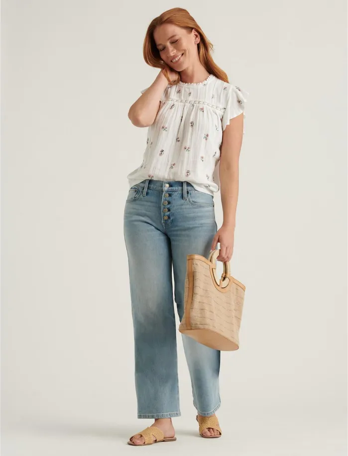 Knit Tops Women Lucky Brand Woven Mix Sleeveless Top White Multi