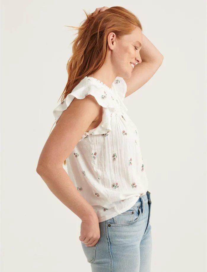 Knit Tops Women Lucky Brand Woven Mix Sleeveless Top White Multi