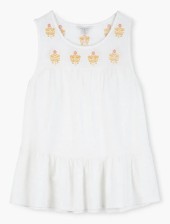 Knit Tops Women Lucky Brand Yoke Embroidered Shell White Multi