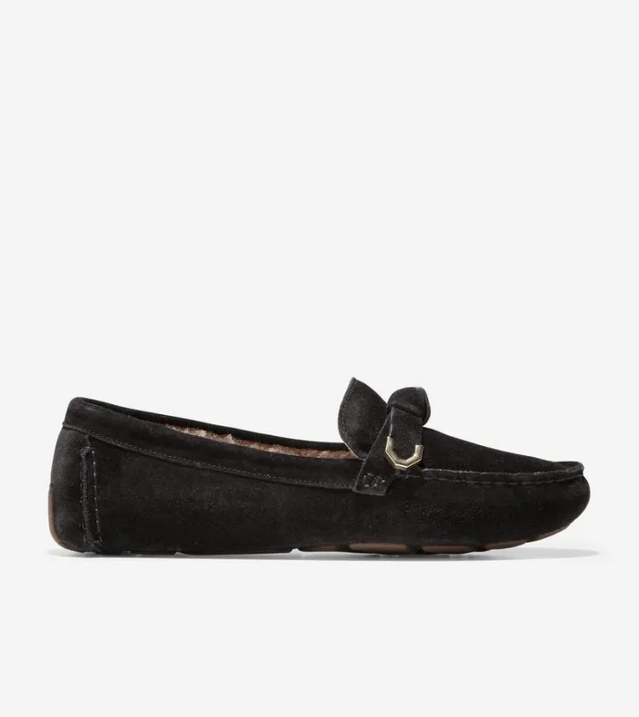 Loafers Women Cole Haan Evelyn Bow Driver Black Suede