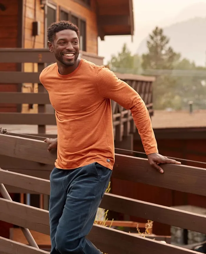 Men039s Tempo Long Sleeve Crew Rust Stripe ToadandCo Jackets and Layers