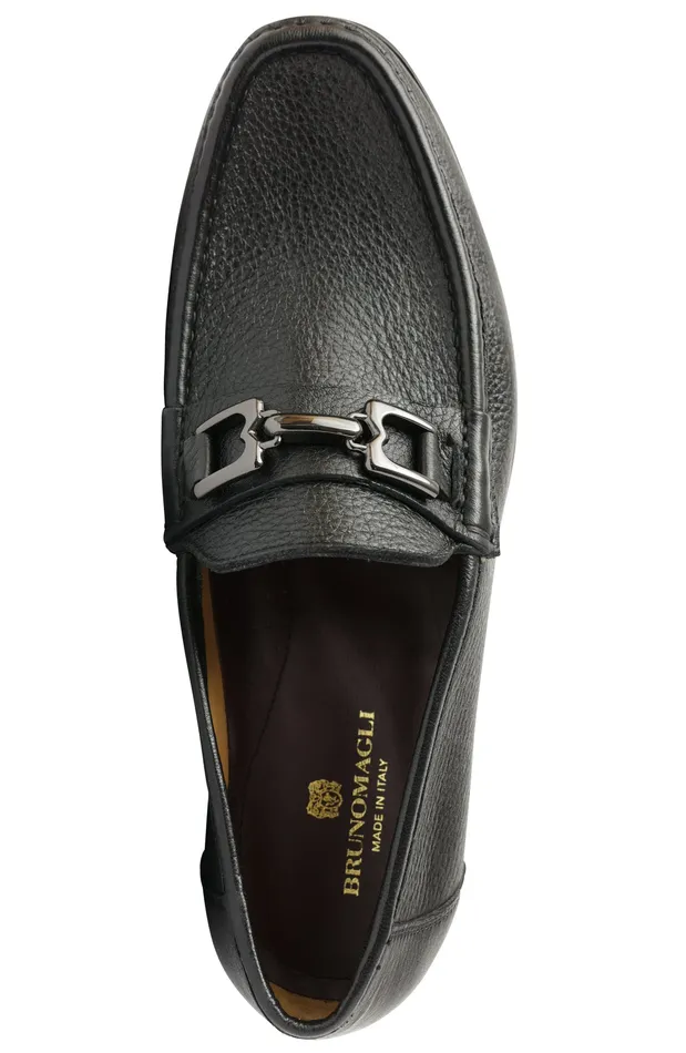 Men Bruno Magli Casual Shoes Trieste Classic Leather Moccasin 8211 Black Cervo