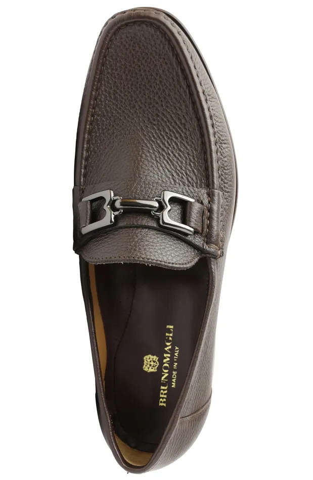 Men Bruno Magli Casual Shoes Trieste Classic Leather Moccasin 8211 Dark Brown Cervo