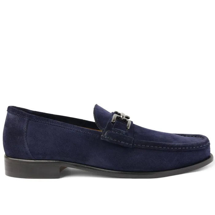 Men Bruno Magli Casual Shoes Trieste Classic Leather Moccasin 8211 Navy Suede