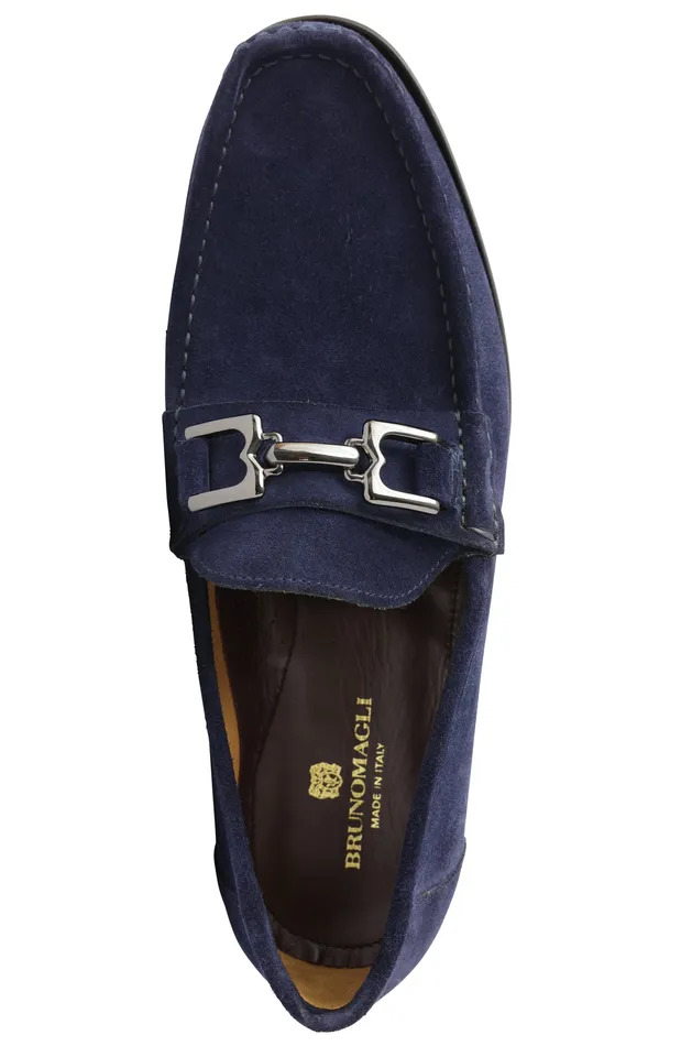 Men Bruno Magli Casual Shoes Trieste Classic Leather Moccasin 8211 Navy Suede