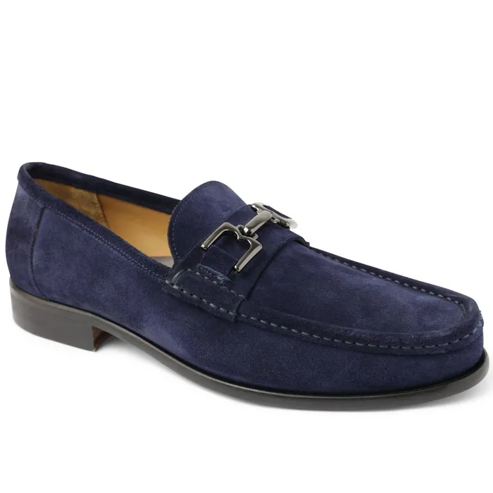 Men Bruno Magli Casual Shoes Trieste Classic Leather Moccasin 8211 Navy Suede