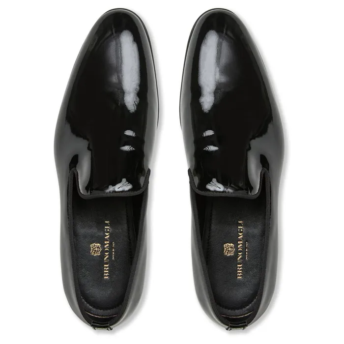 Men Bruno Magli Dress Shoes Danilo ALine Patent Leather Smoking SlipperBlack