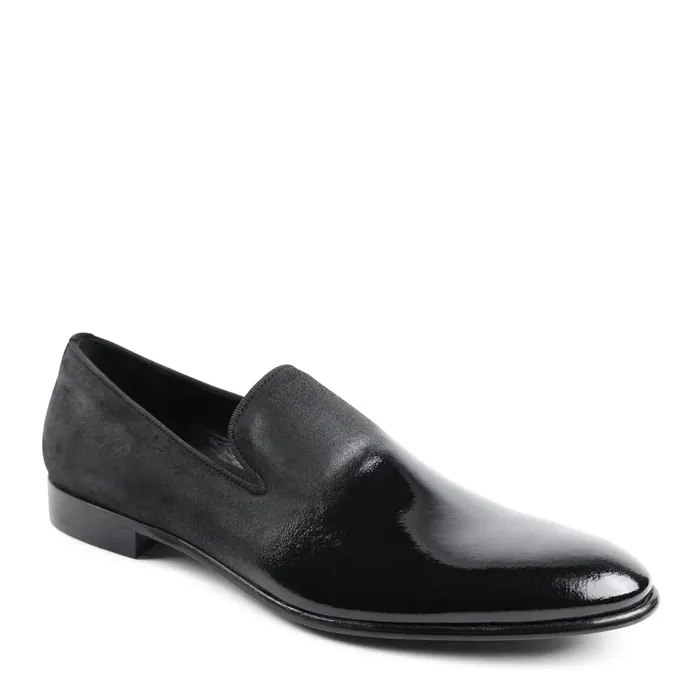 Men Bruno Magli Dress Shoes Monet ALine Patent Suede Smoking Slipper 8211 Black
