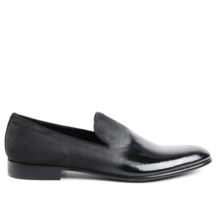 Men Bruno Magli Dress Shoes Monet ALine Patent Suede Smoking Slipper 8211 Black