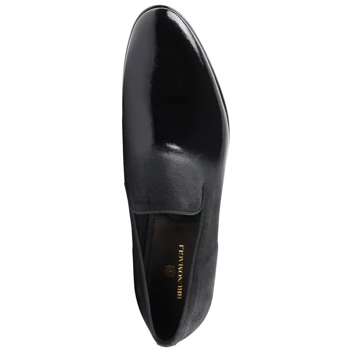 Men Bruno Magli Dress Shoes Monet ALine Patent Suede Smoking Slipper 8211 Black