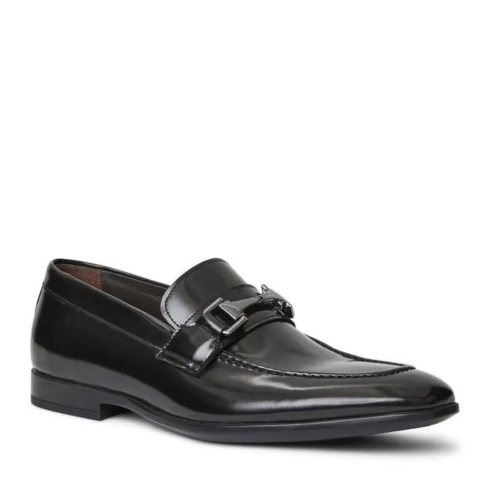 Men Bruno Magli Dress Shoes Saffo Slip On Black Bit Loafer Black Leather
