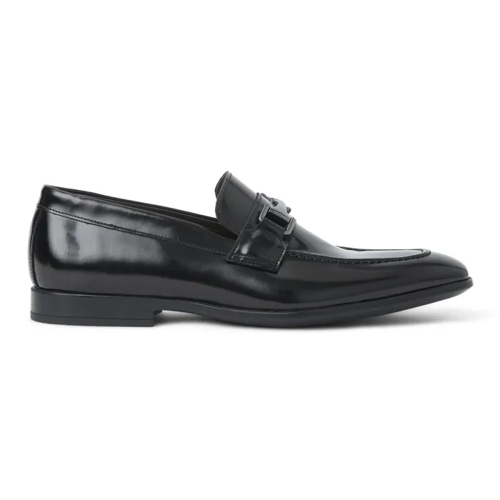 Men Bruno Magli Dress Shoes Saffo Slip On Black Bit Loafer Black Leather