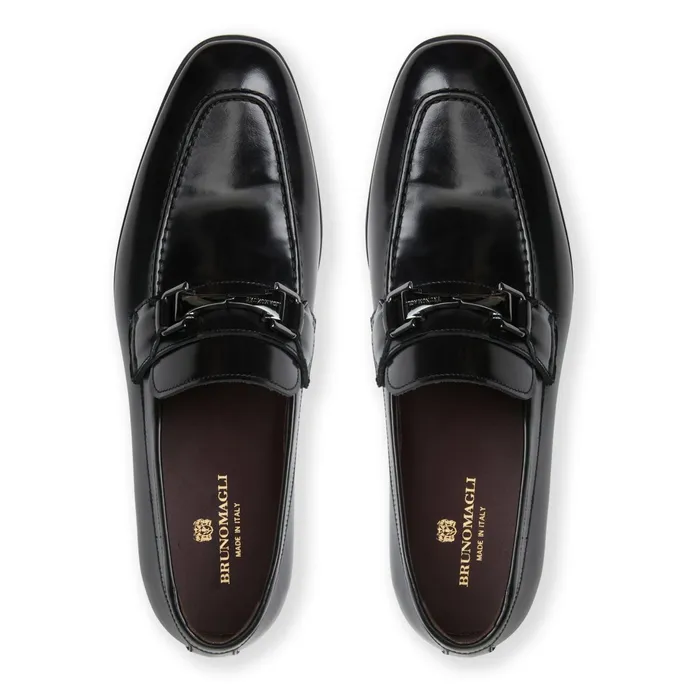 Men Bruno Magli Dress Shoes Saffo Slip On Black Bit Loafer Black Leather