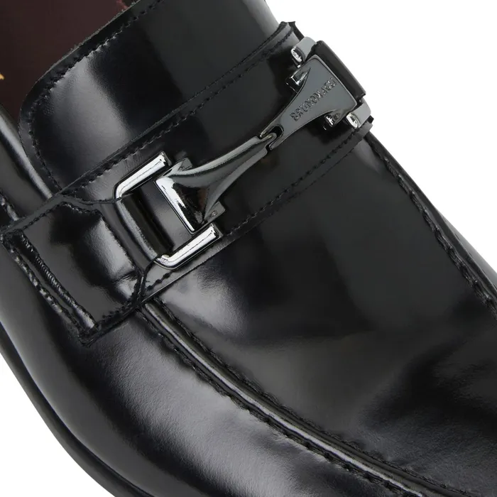 Men Bruno Magli Dress Shoes Saffo Slip On Black Bit Loafer Black Leather
