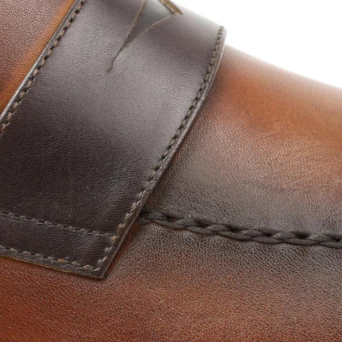 Men Bruno Magli Loafers and Slipons Arezzo Burnished Penny Loafer 8211 CognacDark Brown