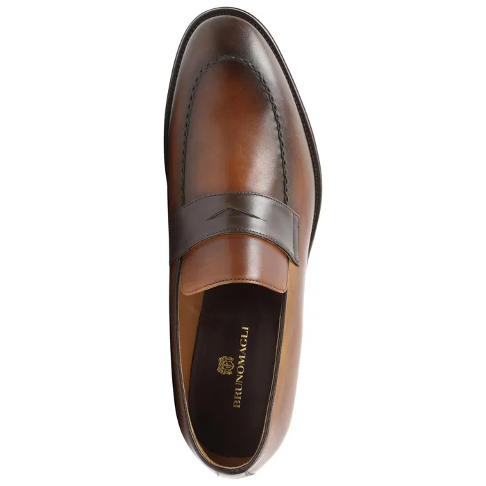 Men Bruno Magli Loafers and Slipons Arezzo Burnished Penny Loafer 8211 CognacDark Brown