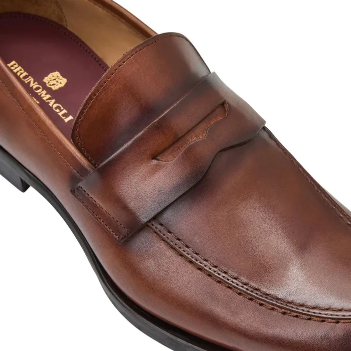 Men Bruno Magli Loafers and Slipons Payton Burnished Penny LoaferCognac