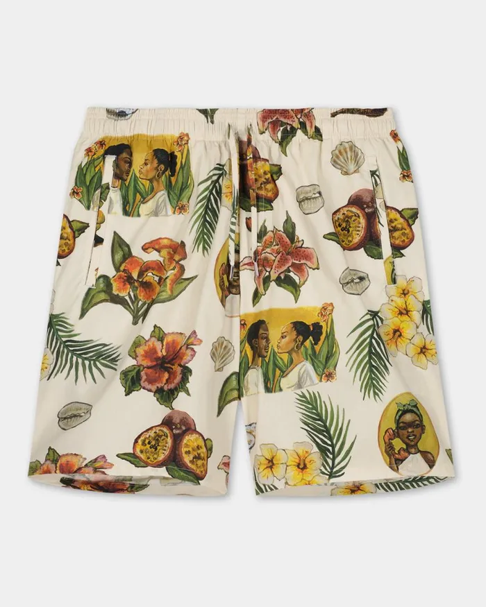 Men Filling Pieces Pants and Shorts Resort Short Parrot Print White