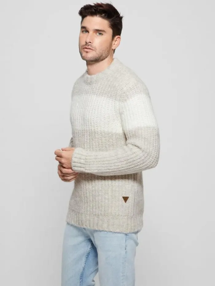 Men GUESS Hoodies and Sweaters Ale Ribbed Sweater Light Stone Heather