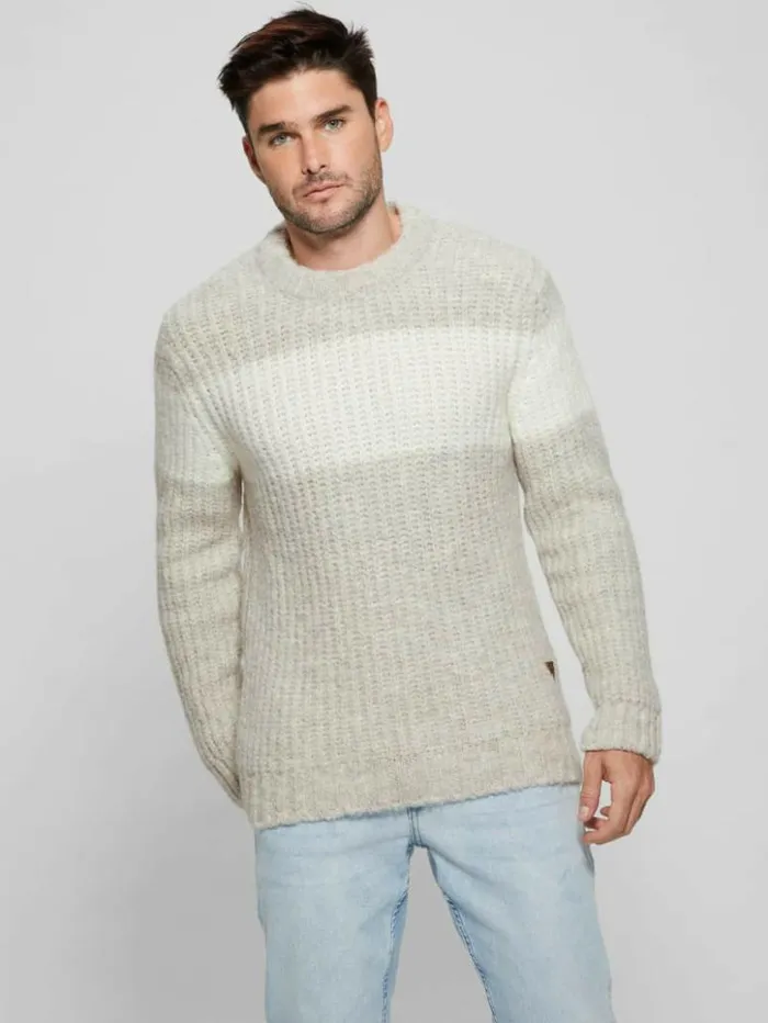 Men GUESS Hoodies and Sweaters Ale Ribbed Sweater Light Stone Heather