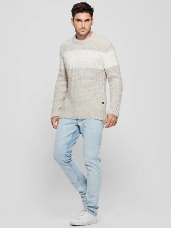 Men GUESS Hoodies and Sweaters Ale Ribbed Sweater Light Stone Heather