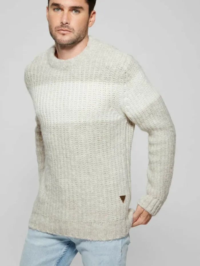 Men GUESS Hoodies and Sweaters Ale Ribbed Sweater Light Stone Heather