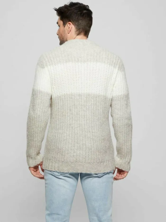 Men GUESS Hoodies and Sweaters Ale Ribbed Sweater Light Stone Heather