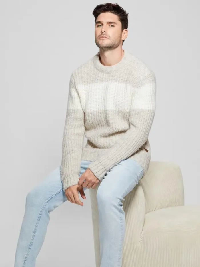 Men GUESS Hoodies and Sweaters Ale Ribbed Sweater Light Stone Heather