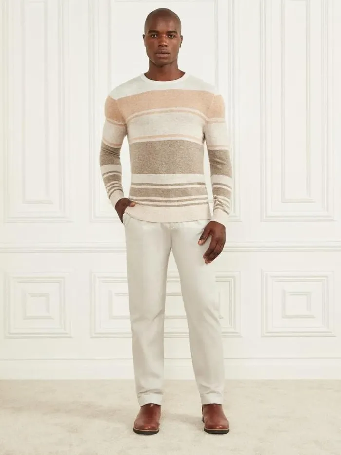 Men GUESS Hoodies and Sweaters CashmereBlend Crewneck Sweater Natural Stripes Men GUESS Hoodies and Sweaters CashmereBlend Crewneck Sweater Natural Stripes