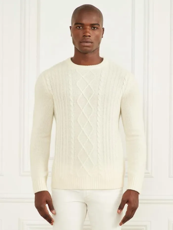 Men GUESS Hoodies and Sweaters Cashmere Crewneck Sweater Creme Brulee