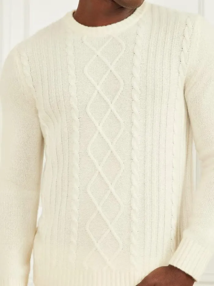 Men GUESS Hoodies and Sweaters Cashmere Crewneck Sweater Creme Brulee