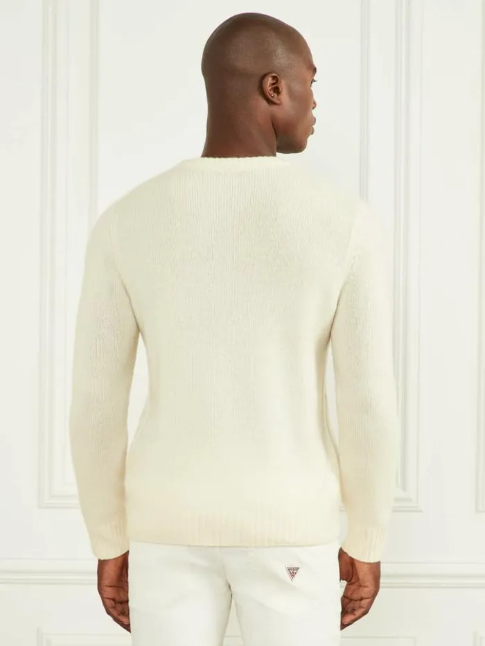 Men GUESS Hoodies and Sweaters Cashmere Crewneck Sweater Creme Brulee