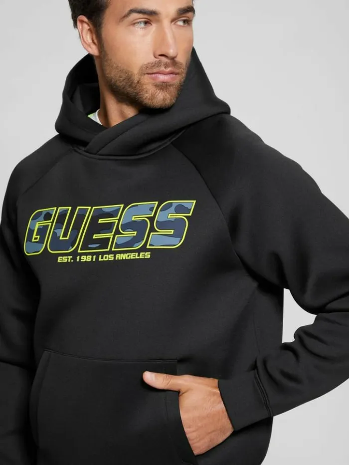 Men GUESS Hoodies and Sweaters Eco Derych Hooded Sweatshirt Black
