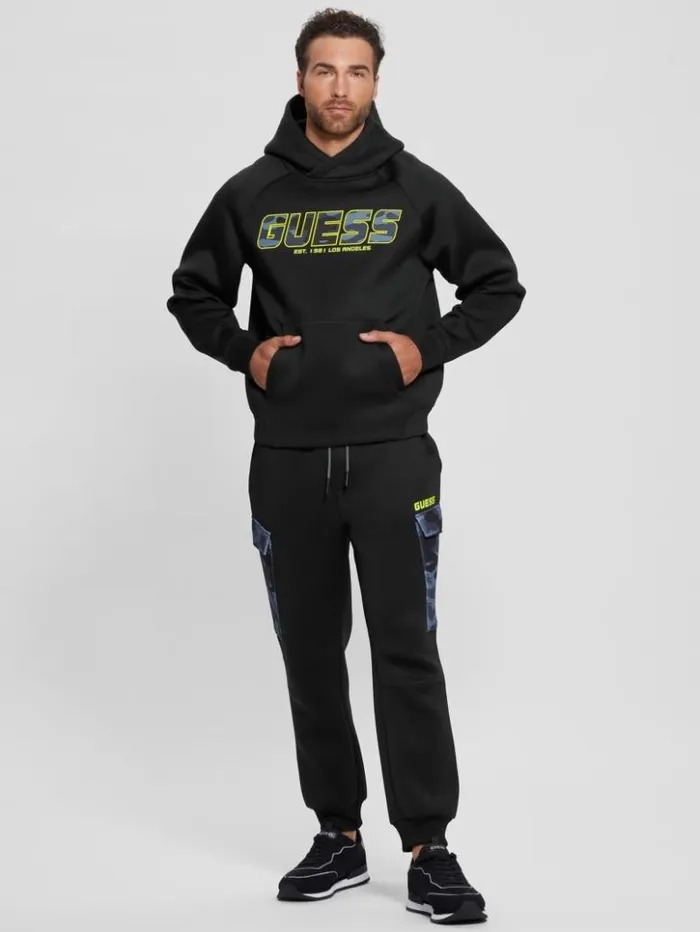Men GUESS Hoodies and Sweaters Eco Derych Hooded Sweatshirt Black