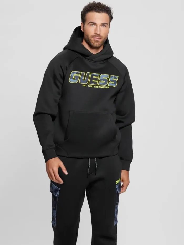 Men GUESS Hoodies and Sweaters Eco Derych Hooded Sweatshirt Black