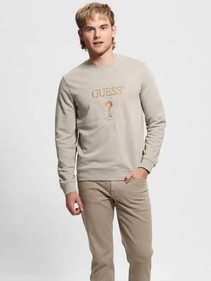 Men GUESS Hoodies and Sweaters Eco Embroidered Sweatshirt Pasadena Stone