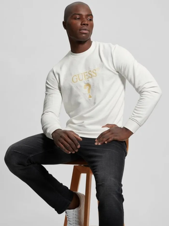 Men GUESS Hoodies and Sweaters Eco Embroidered Sweatshirt Salt White
